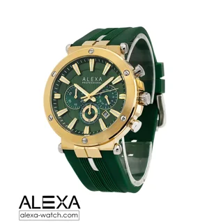 ساعت سه موتوره الکسا مدل Alexa f3004 با قاب طلایی و بند رابر ضد حساسیت